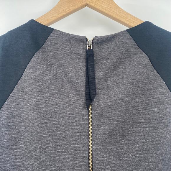 Rebecca Taylor Ponte Mini Dress Fit & Flare Pleated Skirt Colorblock Gray Black - Picture 8 of 10